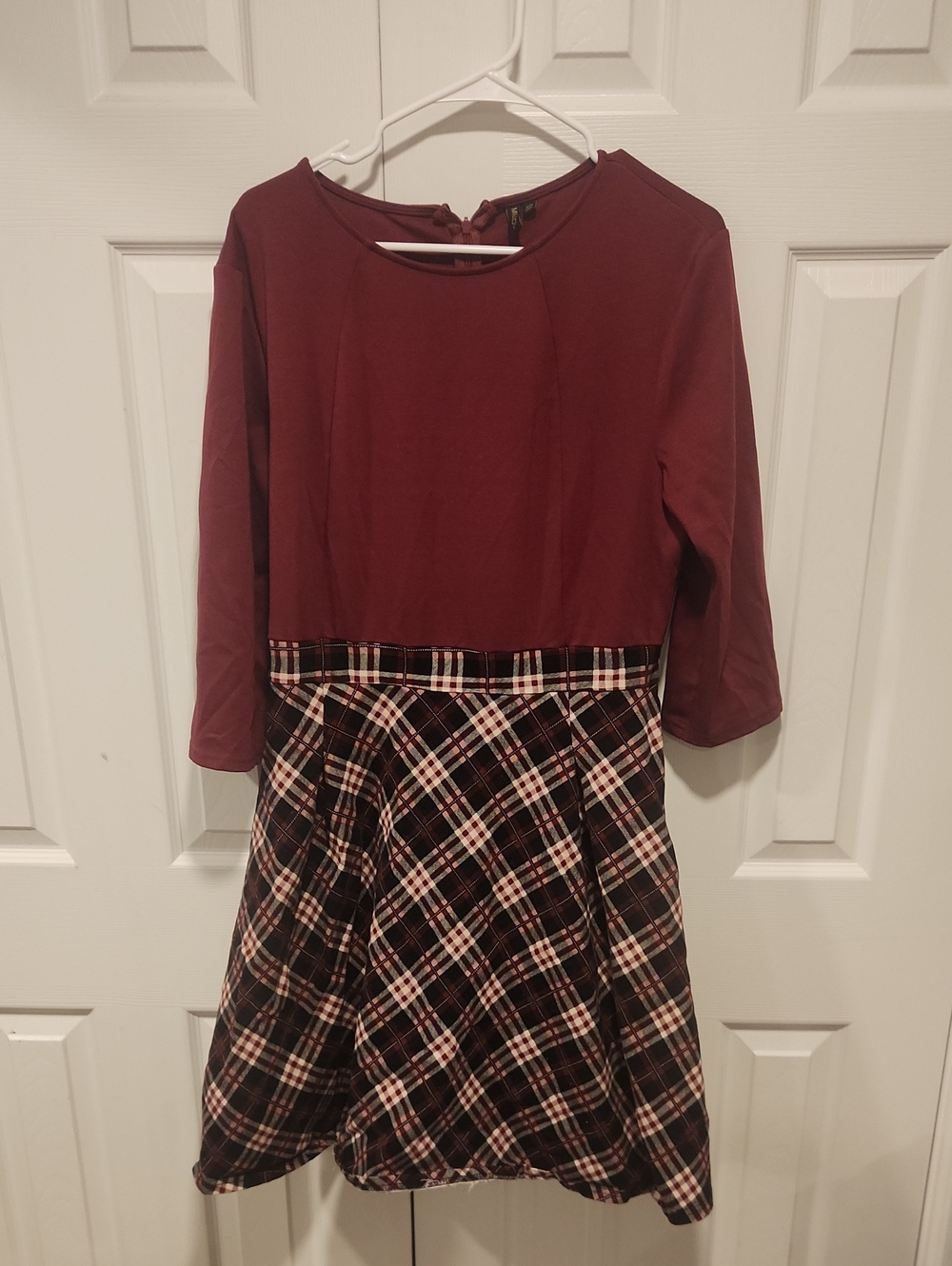 Miusol Burgandy Plaid Dress